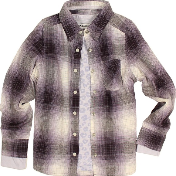 Purple Flannel Plaid Purple Snap Button Long Sleeve Shirt Medium 10 - Picture 2 of 3